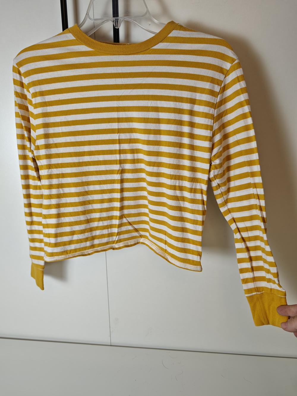 Arizona Jean Company Mustard Yellow White Striped Long Sleeve Cropped Top XS